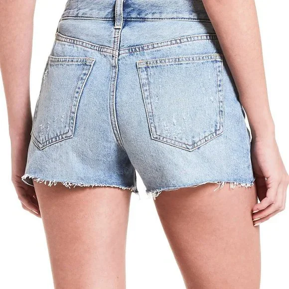 New Free People Sofia Short in Washed Denim Waves - Picture 2 of 7